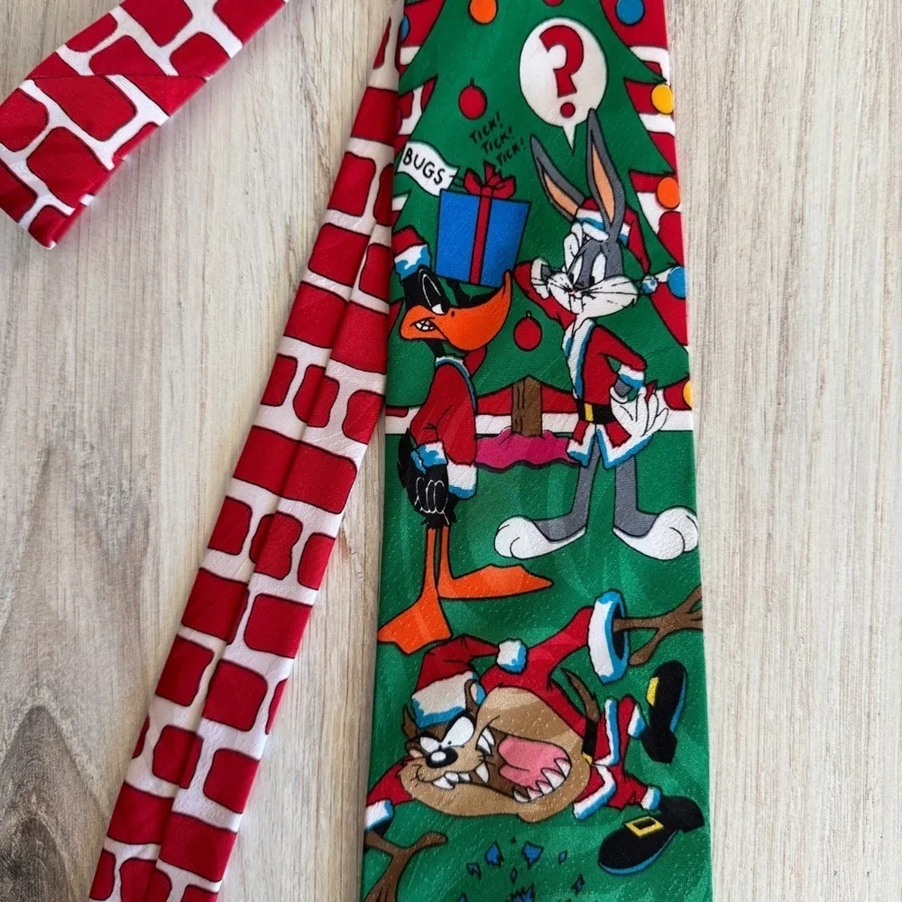 Vintage 1993 Looney Tunes Christmas Tie – Warner Bros, Taz, Bugs Bunny, Tweety,
